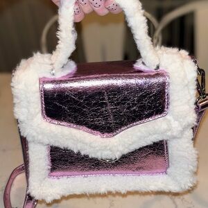Skinny Dip London Aerin Frosted  Metallic Pink And Fur Bag